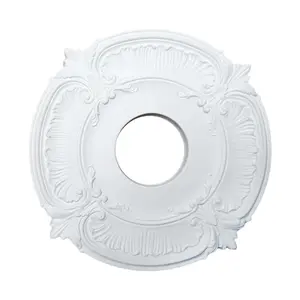 PU Ceiling Medallion 12 Inch OD x 3.9 Inch ID, Lighting Ceiling Cover Plate Ceiling Fan Medallion, Vintage Carved Flower PU Ceiling Medallion White