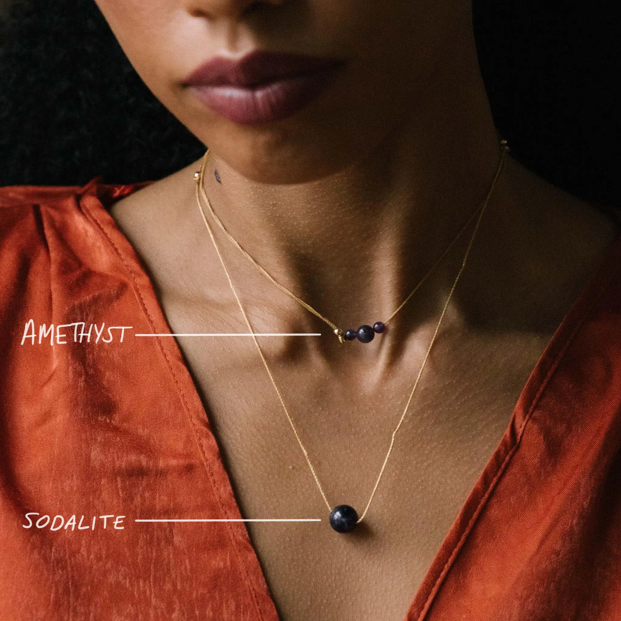 Gemstone Trio - 4mm and 6mm Gemstone Silk Slider Necklace
