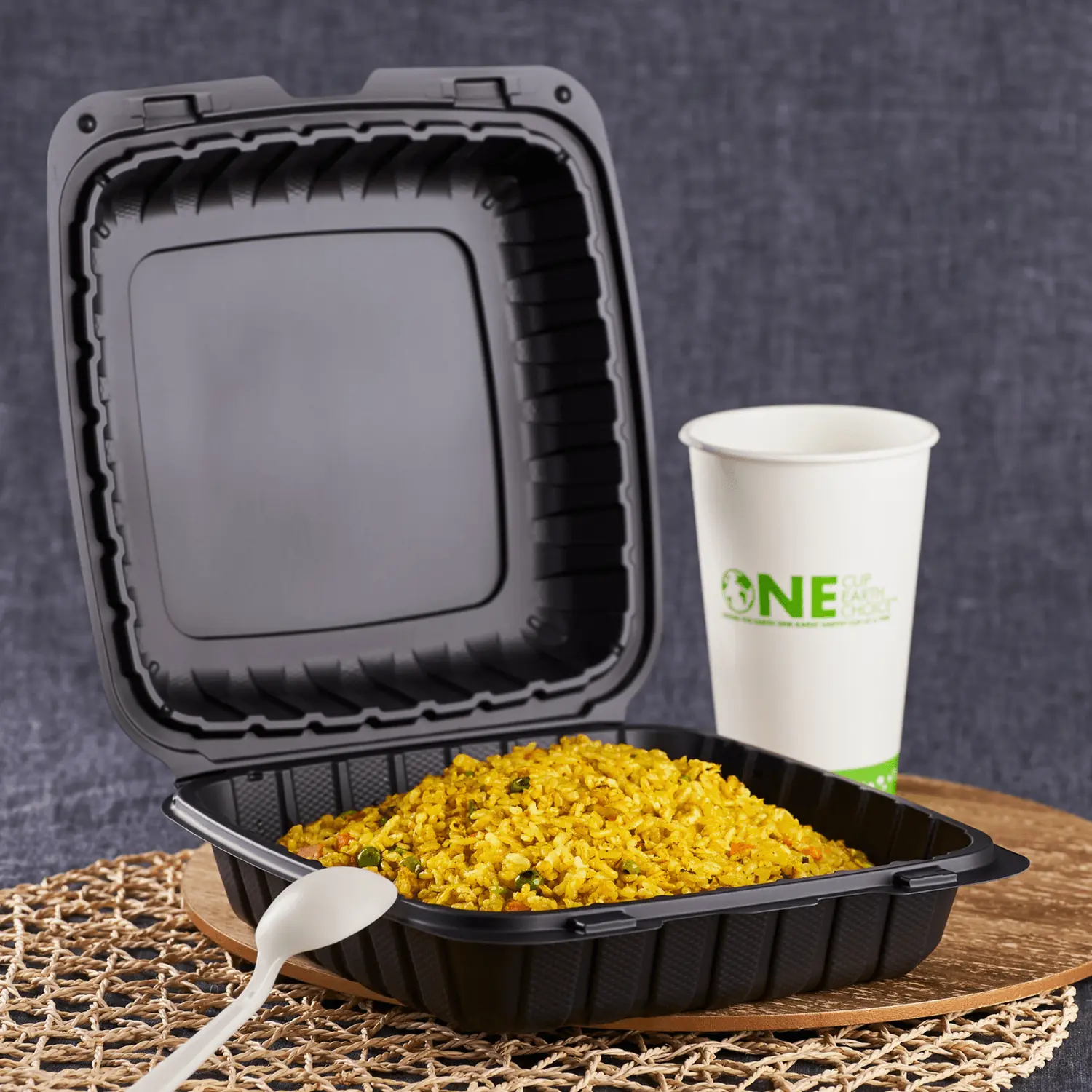 Karat Earth 9" x 9" Mineral Filled PP Hinged Container, Black - 120 pcs Karat Earth 9" x 9" Mineral Filled PP Hinged Container, Black - 120 pcs