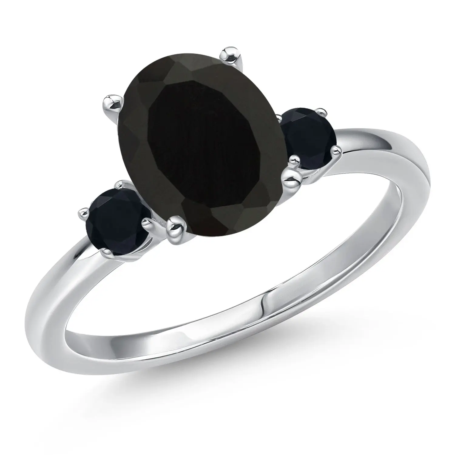 14K White Gold Black Onyx Engagement Ring For Women | 2.70 Cttw | Oval 10X8MM | Gemstone December Birthstone | Three Stone Wedding Engagement Anniversary Promise Ring For Women