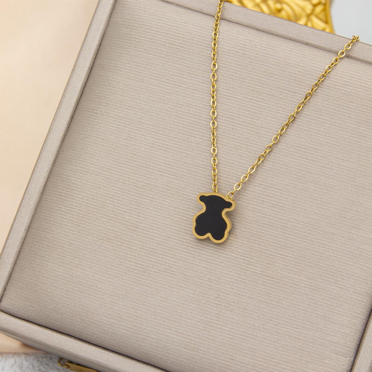 Chic Bear Silhouette Pendant Necklace, Polished Chain with Luminous Inlay, Perfect Gift for Her