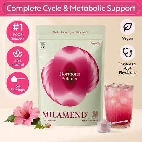 Milamend Hormone Balance Powder for Women - Supports Energy Cycles Skin & PCOS with Inositol CoQ10 & B6 - 60 Day Supply