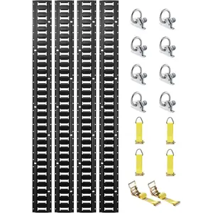 TikTokShopBlackFridayVEVOR E Track Rail Kit, 18PCS 5' E-Tracks Set Includes 4 Steel Rails & 8 O-Ring Anchors & 4 Tie-Offs with D-Ring & 2 Ratchet Straps, Heavy-Duty 2000lbs E-Track for Cargo Motorcycles Bikes