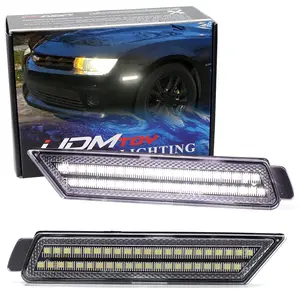 iJDMTOY Semi-Clear Lens 42-SMD White Double-Row LED Front Bumper Side Marker Light Kit For 2010-15 Chevy Camaro