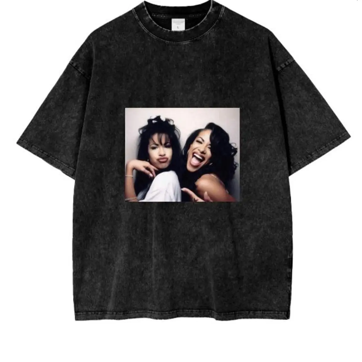 Selena & Aaliyah | Vintage Acid Wash Oversize T-Shirt | 250 GSM Tshirt