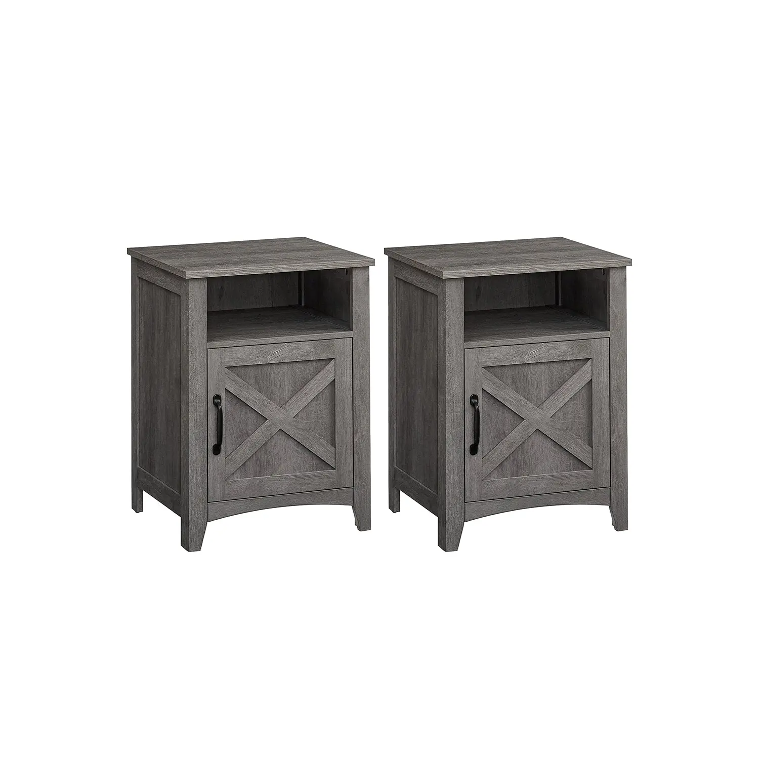 VASAGLE Farmhouse Nightstand Set with Barn Door, Rustic Wood Bedside Table, Modern Storage Furniture with Assembly Guide for Bedroom (Farmhouse Collection)