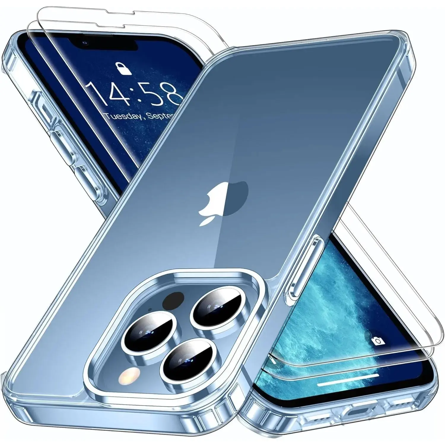 Entronix Case Compatible with iPhone 13 Pro Max - [Hard] Slim Clear & 2 Screen Protectors Cover Tempered