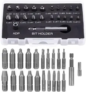 22 count Mini Damaged Screw Extractor Kit Small Stripped Screws Remover Easy Out Broken Bolt Extractor Rusty Screw  with  Extension Bit Holder & Socket Adapter