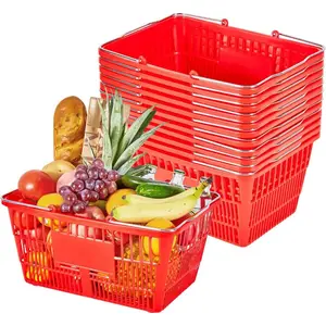 VEVOR Shopping Baskets, 20 PCS, 21L Stackable PE Plastic Grocery Baskets with Handles, Dense Mesh Structure, Holds up to 20 lbs, Portable for Grocery, Retail, Stores, Supermarket, Home Use, RedVEVOR Super Brand Day