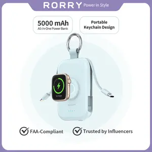 RORRY CharmGo 5000mAh Portable Charger Built-in Cables Keychain Power Bank for Apple Watch Series  iPhone 17-12 USB Type-C Portable Travel Charger Powerbank Perfect Gift Digital Charging