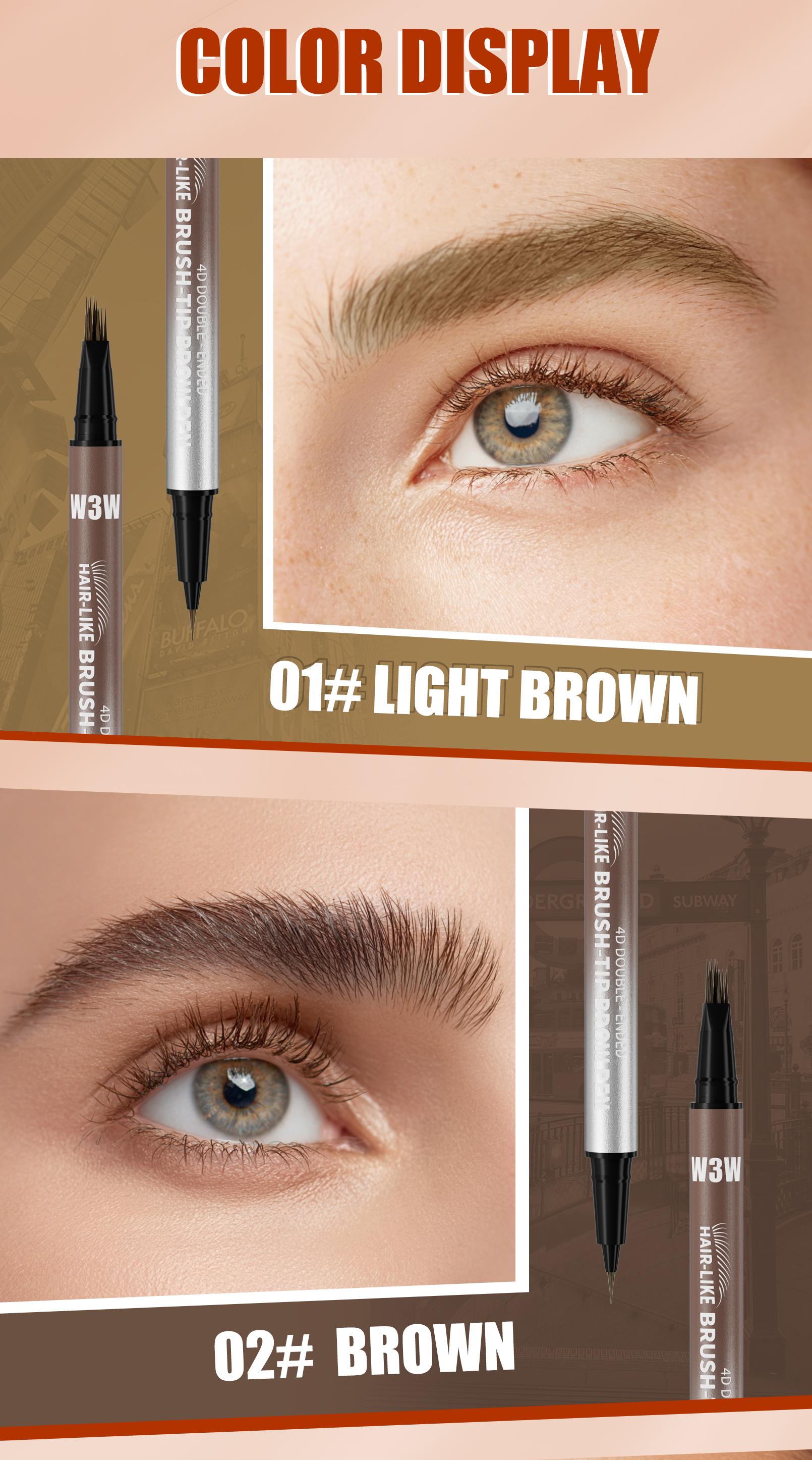 W3W 4D Dual-Ended Hair Stroke Brow Pen - Waterproof Long-Lasting Eyebrow Makeup, Natural Microblading Brows, 0.01mm Micro-Forked Tip, 5 Shades, Beginner-Friendly, Quick-Drying Formula