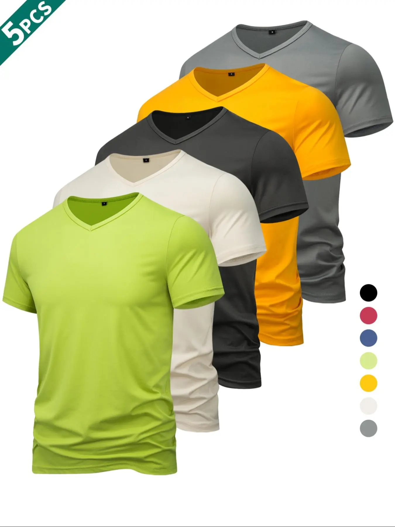 Men's Solid Color V Neck Sports Tee, Breathable Sweat-absorbing T-shirt, Casual Comfy Sports Top for Gym Workout Running, Gym Tees, Gym T Shirts, Fitness T Shirt, Fitness Apparel