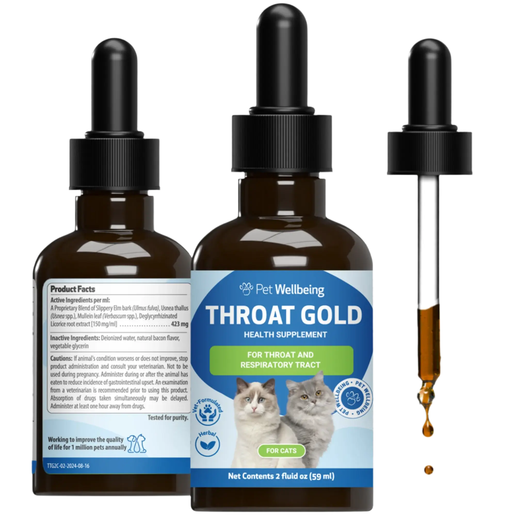 Pet Wellbeing Throat Gold for Cats - Cat Respiratory Support, Occasional Cough & Hoarseness with Mullein & Slippery Elm - NASC Certified & Vet-Formulated