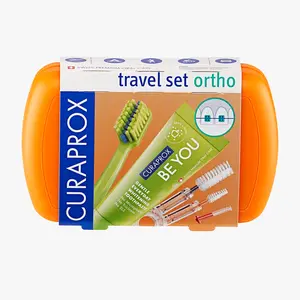 CURAPROX Ortho Travel Set Orange Oral Care with Toothbrush and Toothpaste for Daily Use