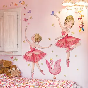 Ballerina Stickers,Princess Wall Decals Detachable Ballet Girl Decoration Butterfly Moon Star Girl Decal Wall Decal Suitable for Living Room, Bedroom, Children's Room