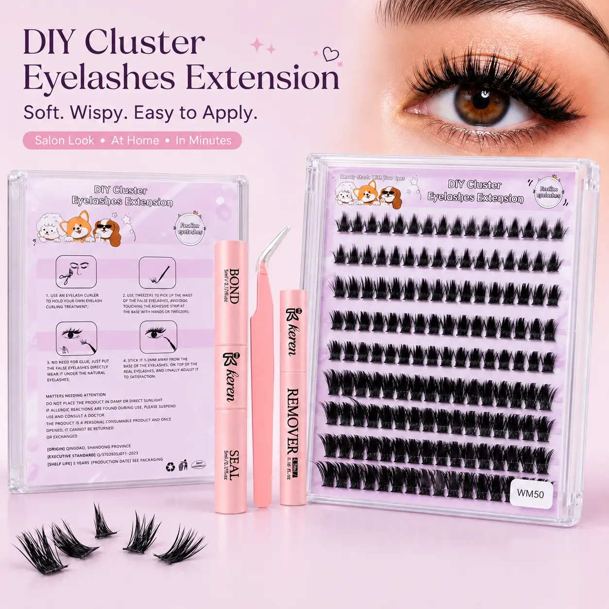 Beginner Friendly Eyelash Extension Kit False Lashes (Cluster & Individual) with Lash Bond & Seal for Instant Glam WaterProof Lashes for For Girl Eyelash Extension at Home Makeup gift Lightweight Tweezer Cosmetic d curl lash extension
