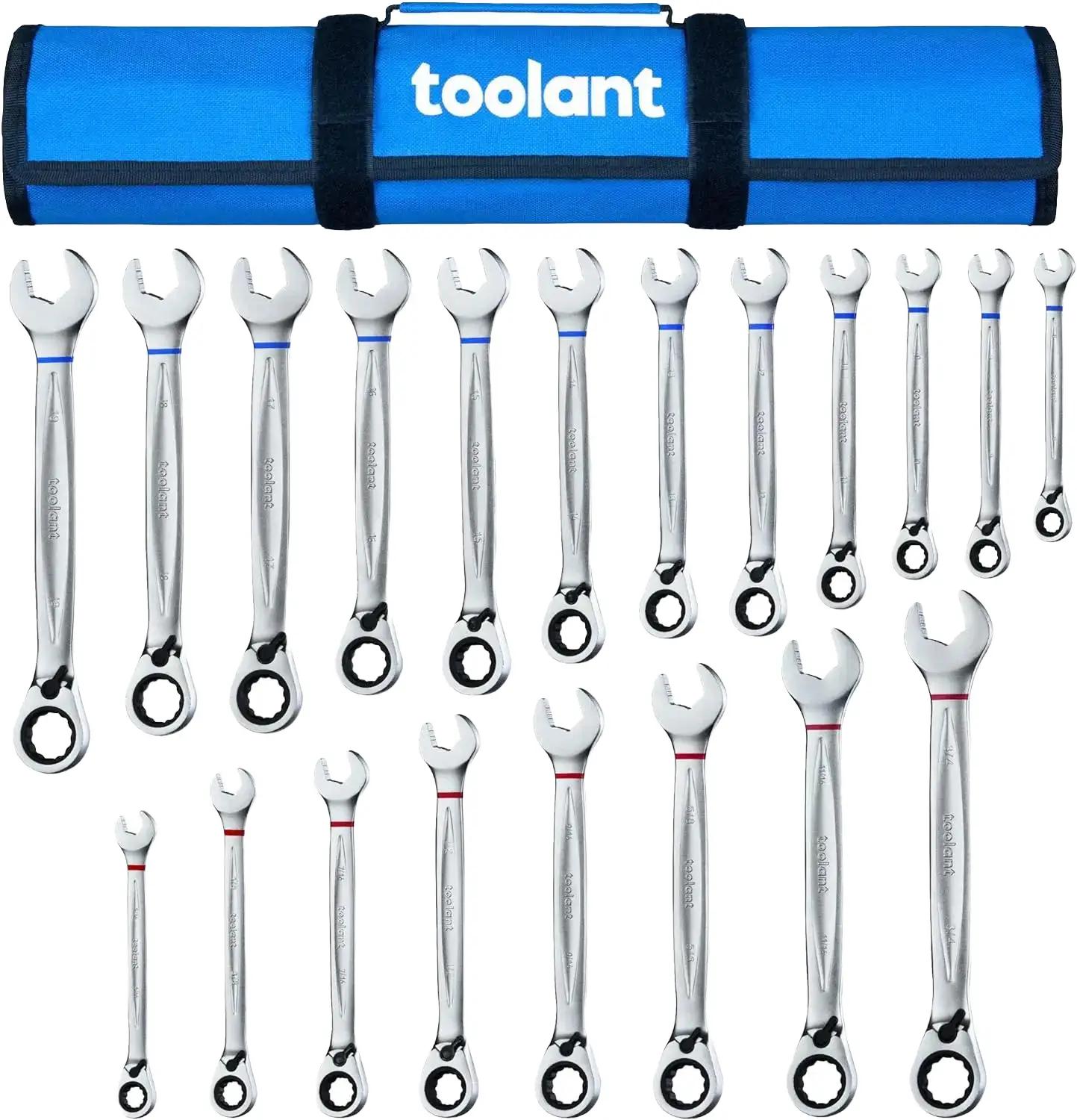 Toolant 20pcs Metric & SAE Ratcheting Wrench Set - High-Torque, Durable Multifunctional Work Tool for Automotive Mechanics, Ratchet Spanner Set, Cars Accessories, Tools and Gadgets,father'sdaygifts