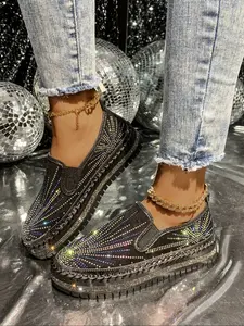 Colorful Sequins Rhinestone Elastic Band Platform Bag, Anti-Slip Women's Fashion Flatform Shoes, Comfortable Trendy Footwear for All Occasions