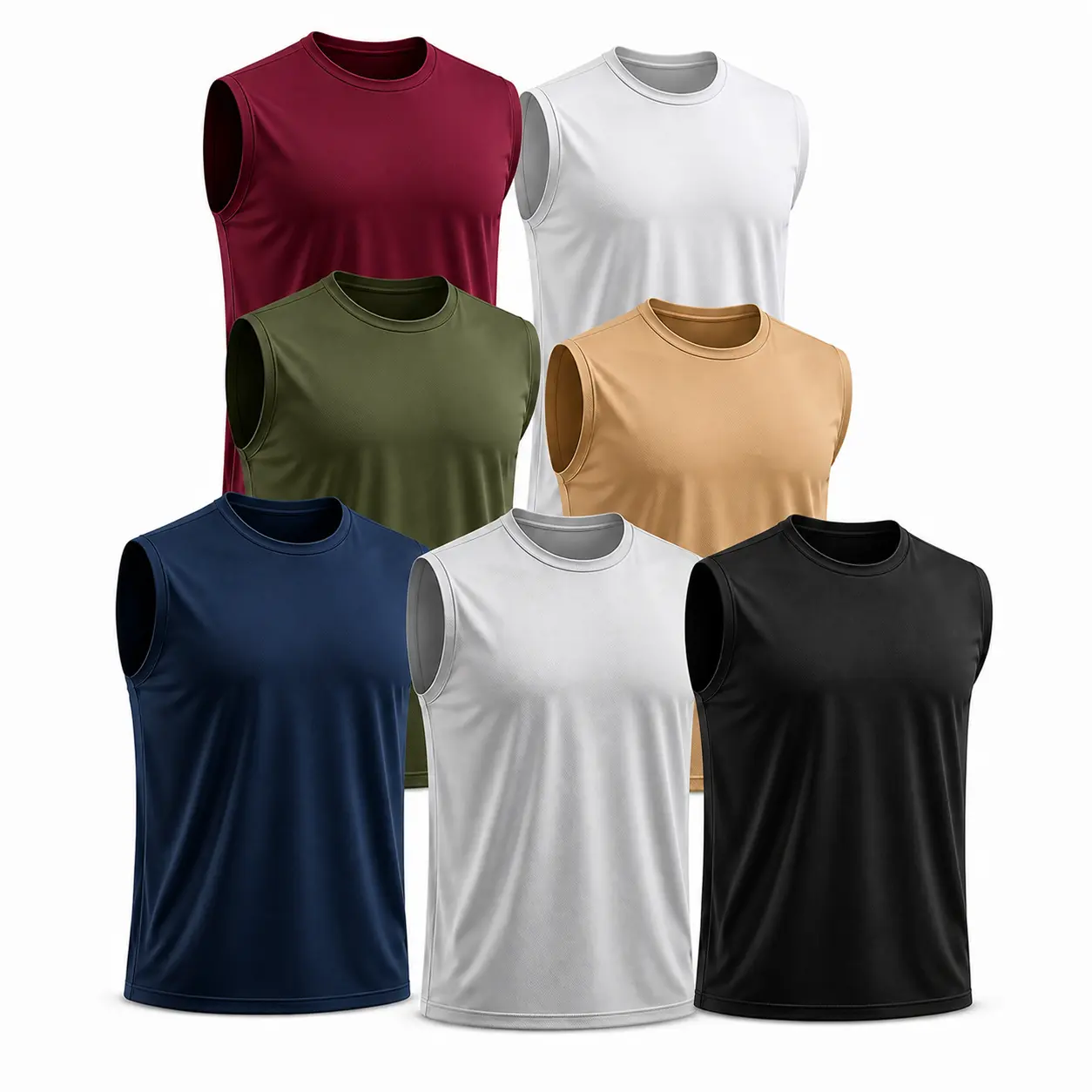 Men’s 7-Pack Solid Colors Athletic Basic Sleeveless Tops - Regular Fit, Crew Neck, Polyester, Fast-Drying, Breathable, Moisture-Wicking, Lightweight for Workout, Outdoor Sports