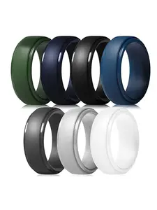 7 Pack Rubber Wedding Bands for Men, 8mm Hypoallergenic Men's Silicone Ring for Him, Multi Colors Active Sport Fitness US Size 7-14