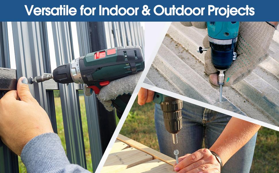 145 PCS Self Tapping Screws for Metal – 410 Stainless Steel Self Drilling Screws Kit, Multiple Sizes (#10 with Washers), Hex Head, Rust-Resistant for Wood, Plastic, Roofing, DIY Projects