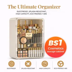 Large Capacity Makeup Organizer, Cosmetic Storage Box with Brush Holder, Desktop Vanity Organizer for Skincare & Cosmetics, Bathroom Bedroom Dressing Table