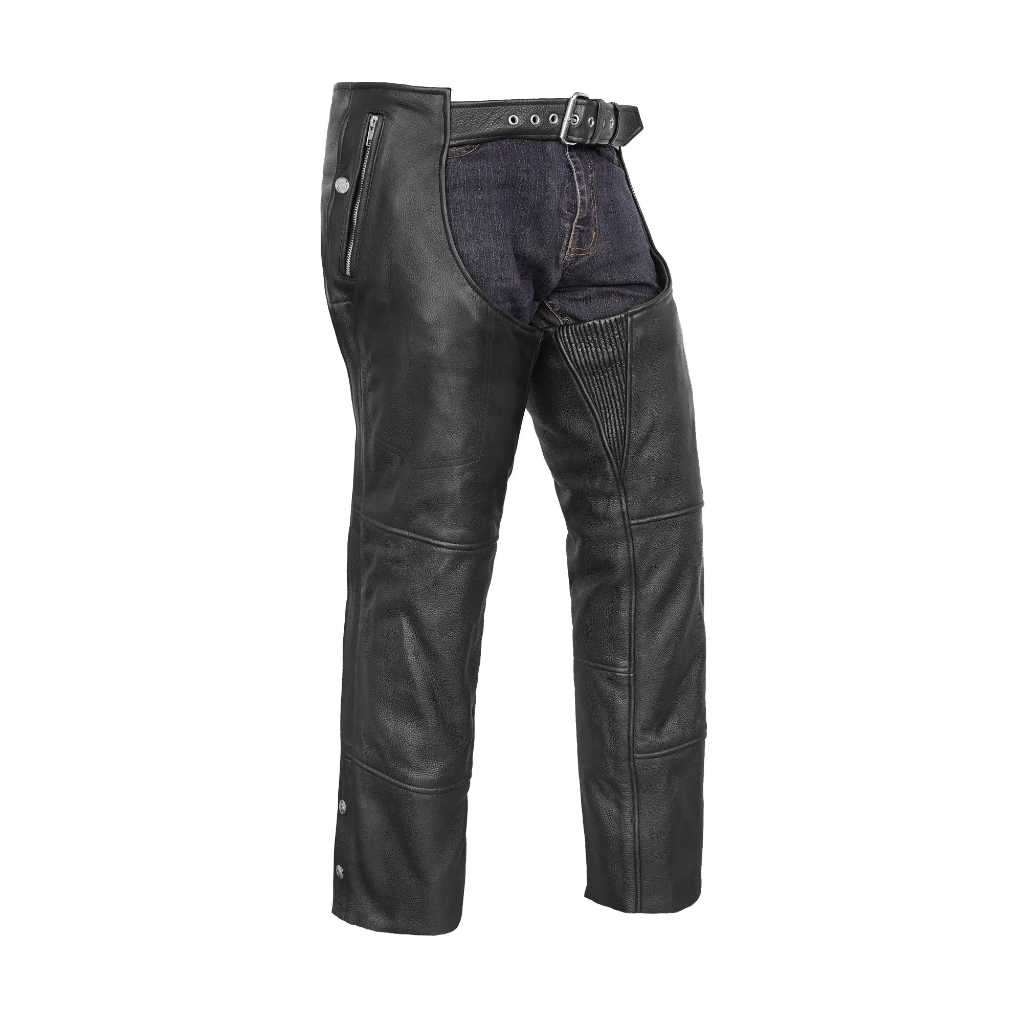 Rider Shield Black leather motorcycle chaps - Black
