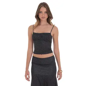 Polka Dot Ruched Bust Top in Black