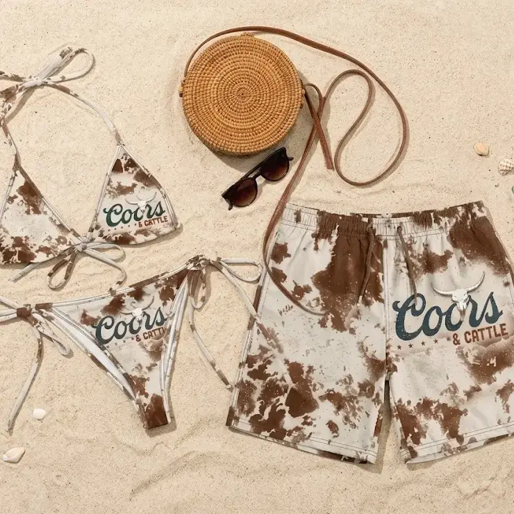 Coors Banquet Couple Swimwear Set, Beach Outfit Bikini & Men’s Beach Shorts Swimwear for Your Summer Vibe (Sold Separately)