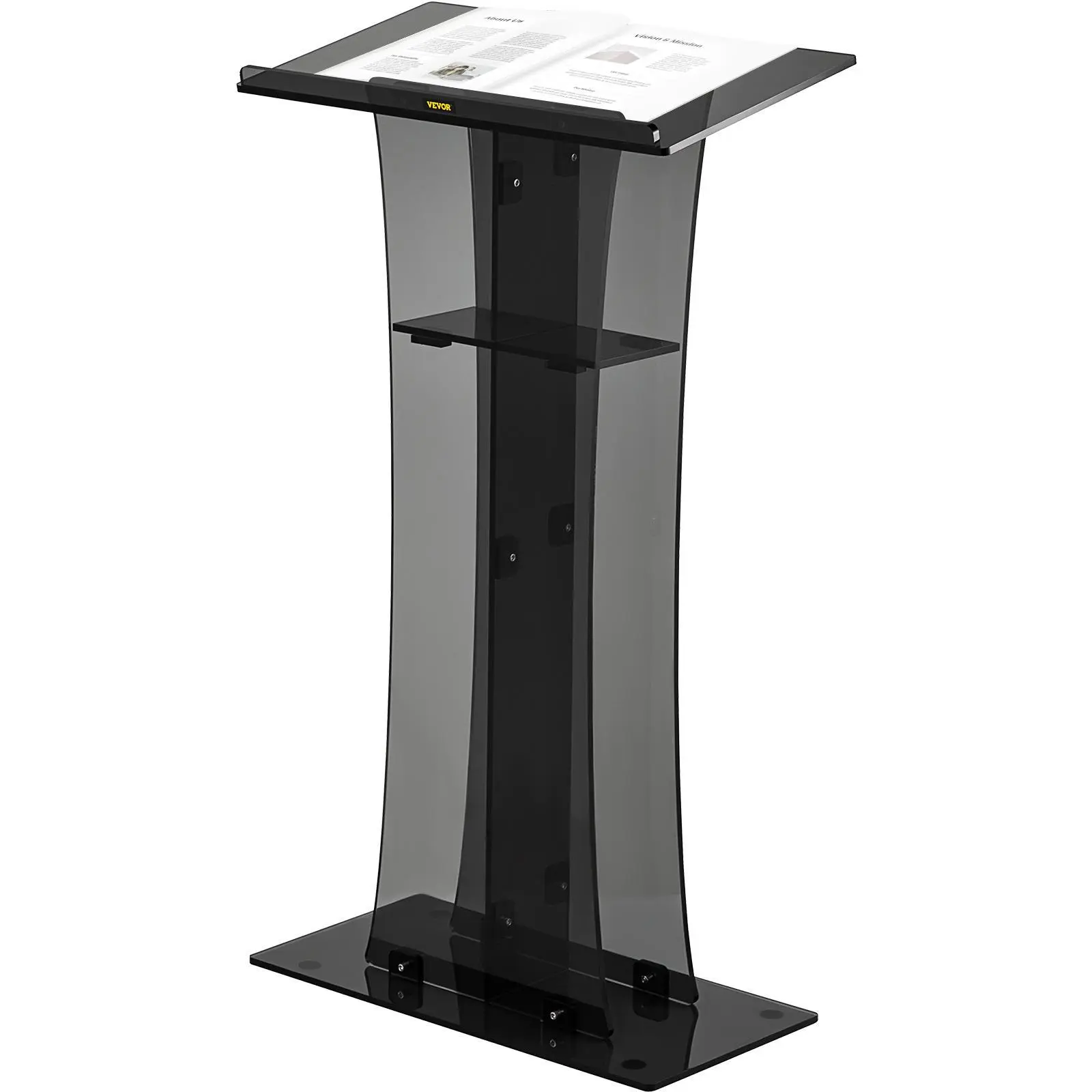 【SummerFinds】VEVOR Clear Podium  47" Clear Podium For Churches Podium Stand with Wide Reading Surface & Storage Shelf,  , Floor-Standing acrylic podium lectern For Church Office School Black