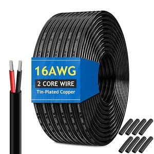 16 Gauge Wire 2 Conductor Oxygen-Free Tinned Copper Electrical Wire, 16 AWG Wire Pure Copper Stranded PVC Cord, 12V 24V Flexible 16/2 Cable for Automotive Marine LED Strips Lamp Lighting (100FT/ 31M)