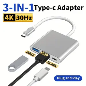 USB C to HDTV Adapter, 4K Multi-Port Audio Video Converter for MacBook Pro/Air and iPad Pro with USB C, USB 3.0, and HDTV Ports