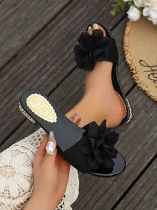 New Women's Plus Size Comfortable Minimalist Round Toe Open-Toe French Low Heel High Heels with a Flower Design, Beach Vacation Style, Leg-Lengthening, Suitable for Parties and Casual Wear, Summer Sandals for Women