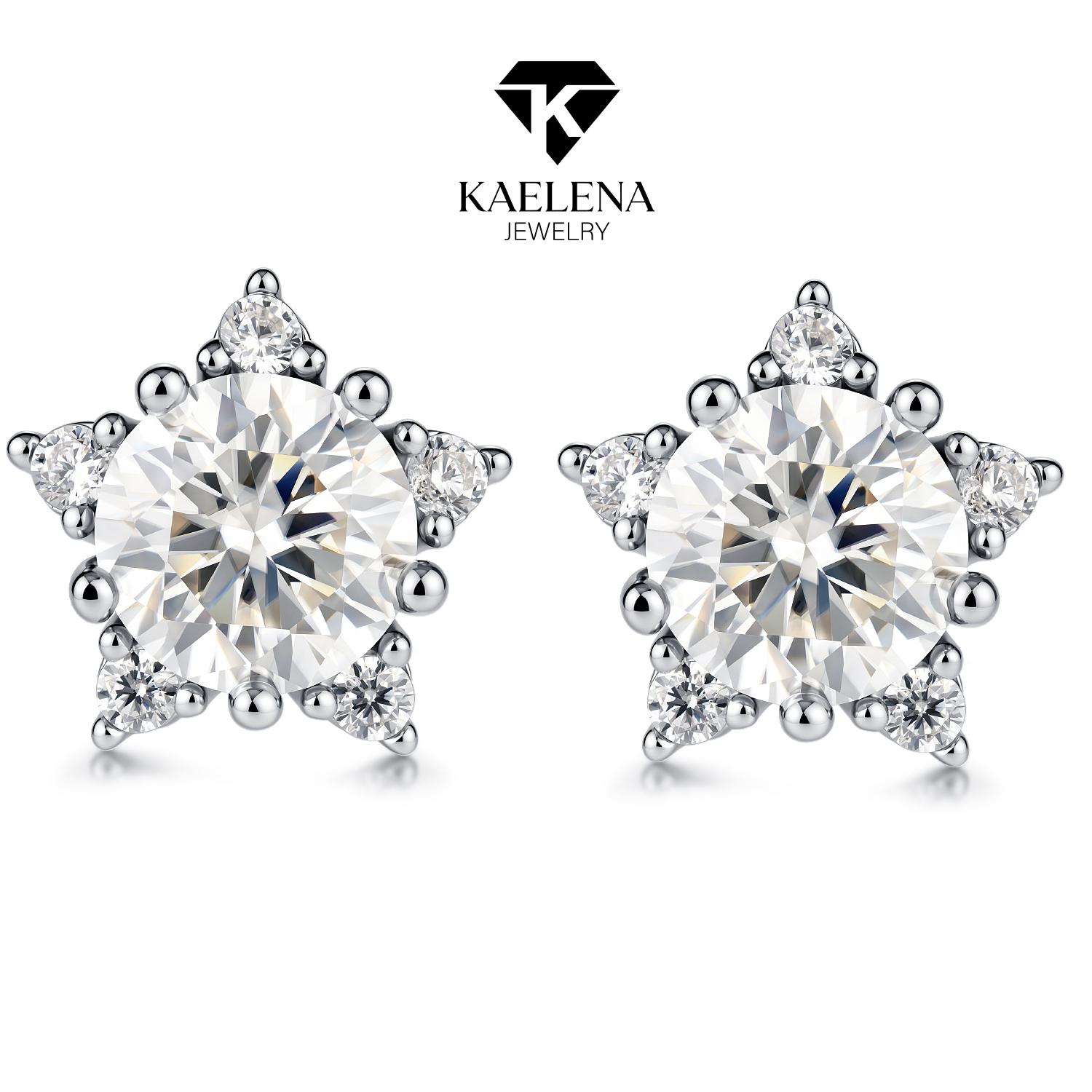 Kaelena Star Stud Earrings D Color VVS Lab-Created Moissanite Stud Earring S925 Sterling Silver, Unisex Daily Jewelry, Perfect Valentine's & Mother's Day Gift
