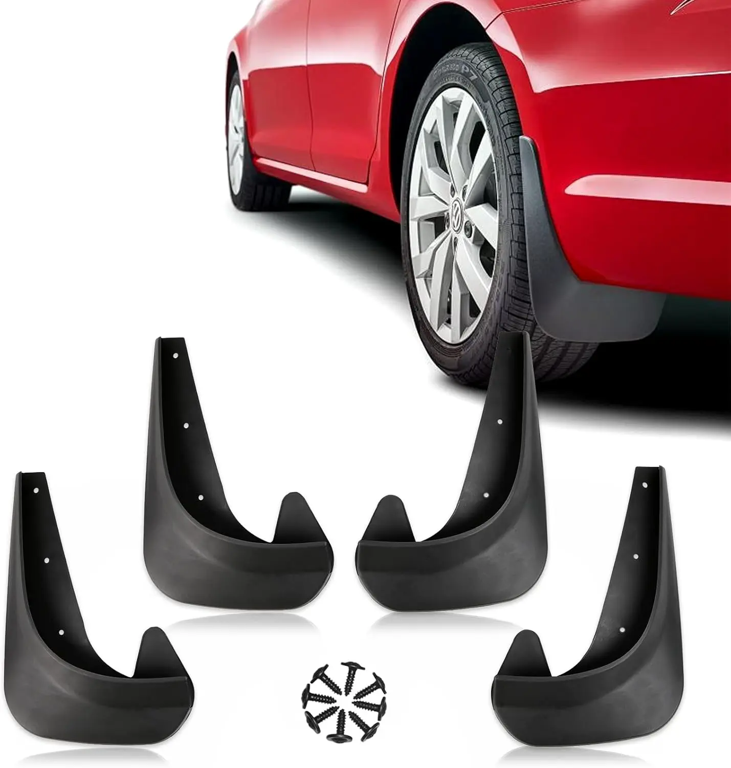 DREAMIZER 4PCS Car Mud Flaps Splash Guards Front and Rear Side Mudflaps Winter Vehicle Sediment Protection No Drilling Reuqired Mudguards Fender with Hardware Kits Car Accessories Fit for Sedan Automotive Decoration Truck Wheel Protector