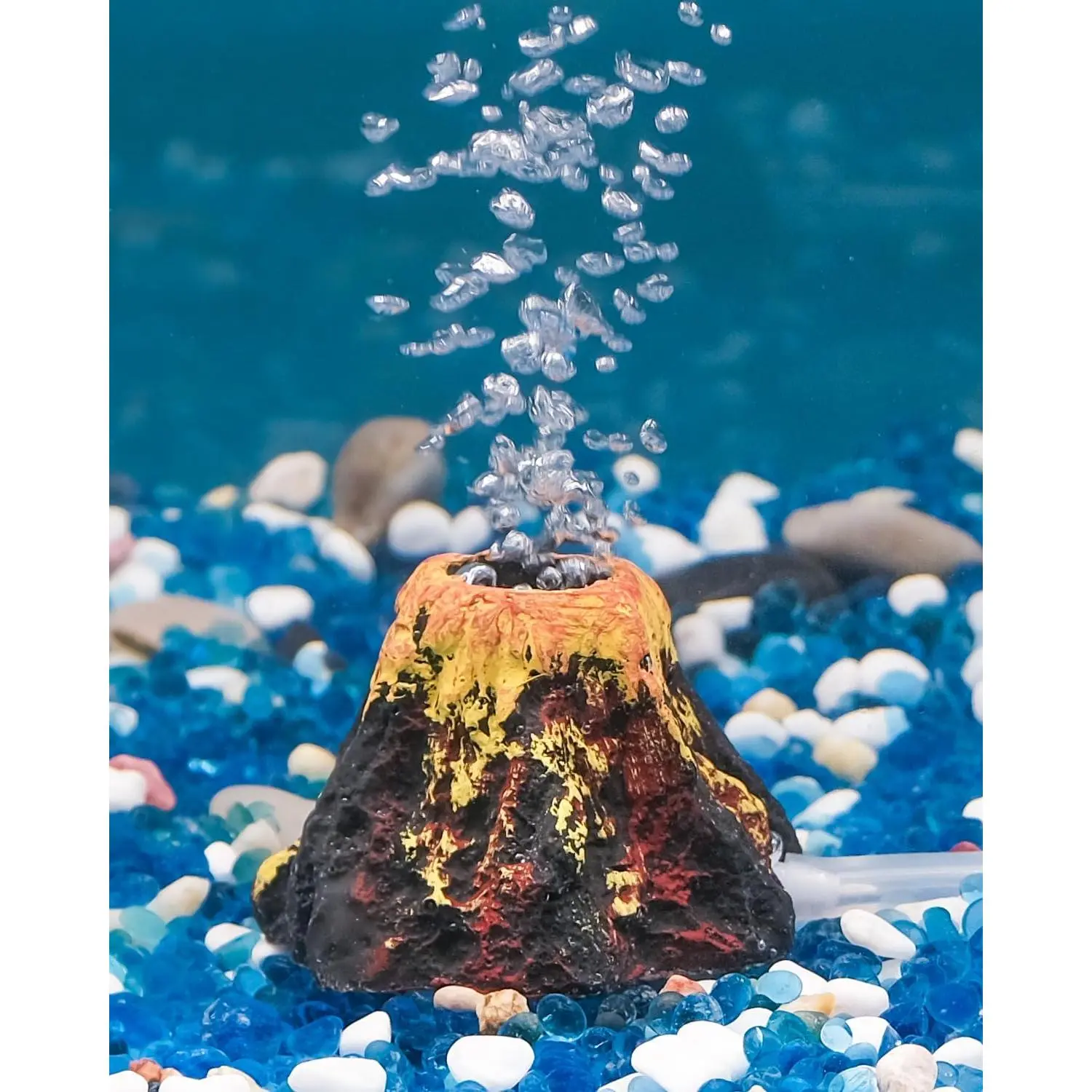 Aquarium Volcano Ornament Kit, Fish  Decoration Mini  Volcanic Decor for Fish  Landscape Realistic Mountain with Air Stone Bubbler Airline Tubing Accessories for Oxygenation