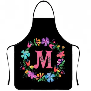 Floral Letter M Print Polyester Apron, 1 Count ﻿Mother's Day Gift Apron,Cooking Apron,Nails Design Tool,﻿Kitchen Essential,Cool Summer Apron for Women,Gift for Daughter&Mother&Wife&GF,Nail Tech,Kitchen Cooking Aprons
