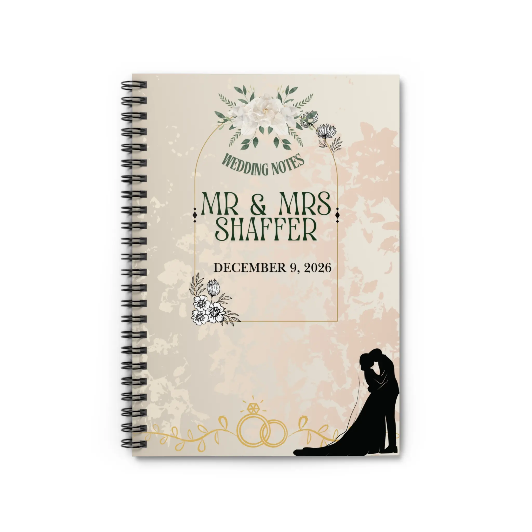 Elegant Wedding  Spiral Notebook for Notes, Bridal Shower Gift, Personalized Wedding Planning, Wedding Organizer, Journaling