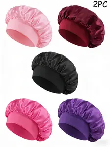 2 Pcs Extra Wide Elastic Satin Bonnet, Sleep Bonnets, for Women Sleek Hair Protection Sleep for Natural Hair, Curly Hair Care, Large Stretchy Satin Sleep Cap for Women Hair Wrapping