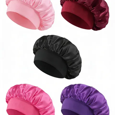 2 Pcs Extra Wide Elastic Satin Bonnet, Sleep Bonnets, sleeping cap, Hair Hat, for Women Sleek Hair Protection Sleep for Natural Hair, Curly Hair Care, Large Stretchy Satin Sleep Cap for Women Hair Wrapping