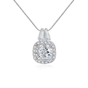Pink Square Cut Cubic Zirconia Halo Pendant Necklace in 925 Sterling Silver, Perfect for Weddings, Engagements, Parties, and Other Special Occasions Cuban Link Chain
