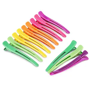 Neon Hair Clips, 12 Pcs Professional Sectioning and Cutting Clips for Hairdressers - 4.3" Long Duck Billed Rollers for Styling