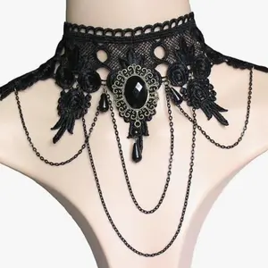 Choker Collar Gothic Crystal Black Lace Neck Necklace Vintage Clavicle Chain Choker Women Jewelry Steampunk Gothic Vampire Choker Necklace