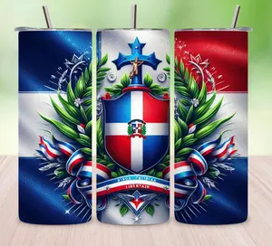 DomiTumbler 20 oz Stainless Steel Tumbler with Dominican Flag Design and Straw Lid Water Bottles Mug Portable Coffee