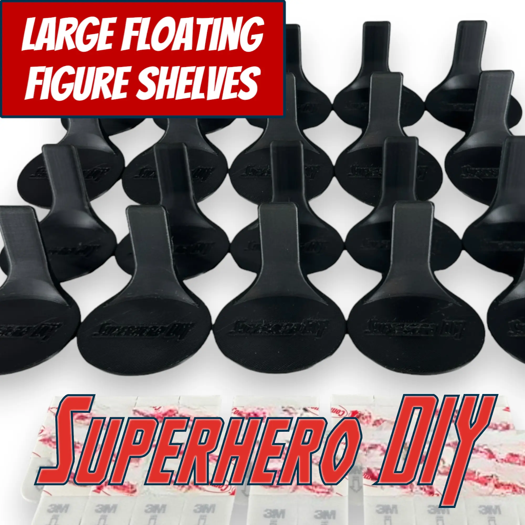 Superhero DIY Large Floating Figure Shelves for Pops Action Figures or other collectibles Space-Saving 3D-Printed Plastic Wall Decor