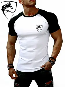 Men's High Elastic Quick-Dry Wolf Head Print Sleeveless Fitness Short Sleeve, Slim Fit, Breathable, Ideal for Gym Training