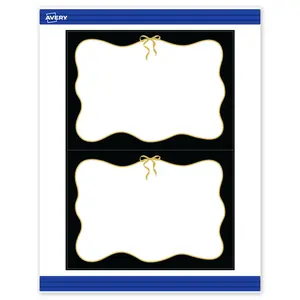 Avery Printable Rectangle Invitation Cards, 5" x 7", Matte White, Pre-printed Black Border/Metallic Gold Bow Design, Sure Feed Technology, Laser & Inkjet Compatible, 40 Total