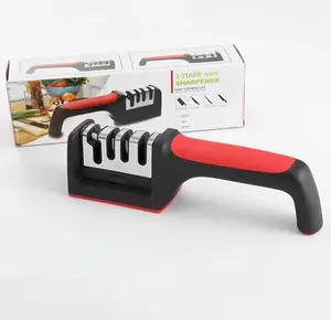 Handheld professional kitchen knife sharpener, stainless steel knife sharpening tool with diamond rod and ceramic honing wheel for knife sharpening