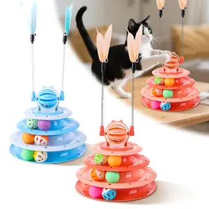 Cat Toys 4-Tier Roller Track,Turntable Cat Tower Toy with Colorful Chase bell Balls,Multi-Level Cat Toys for Bored Cats,Fun Kitten Exercise Toys Self Play