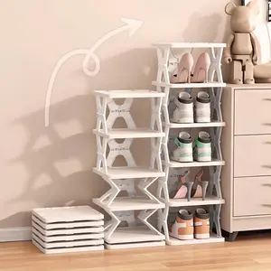 Collapsible Shoe Rack Organizer 6 Tiers-Foldable Shoe Racks for Closet, Space-Saving Kid's Shoe Storage, No Assembly Shoe Shelves for Entryway, Living Room, Bedroom